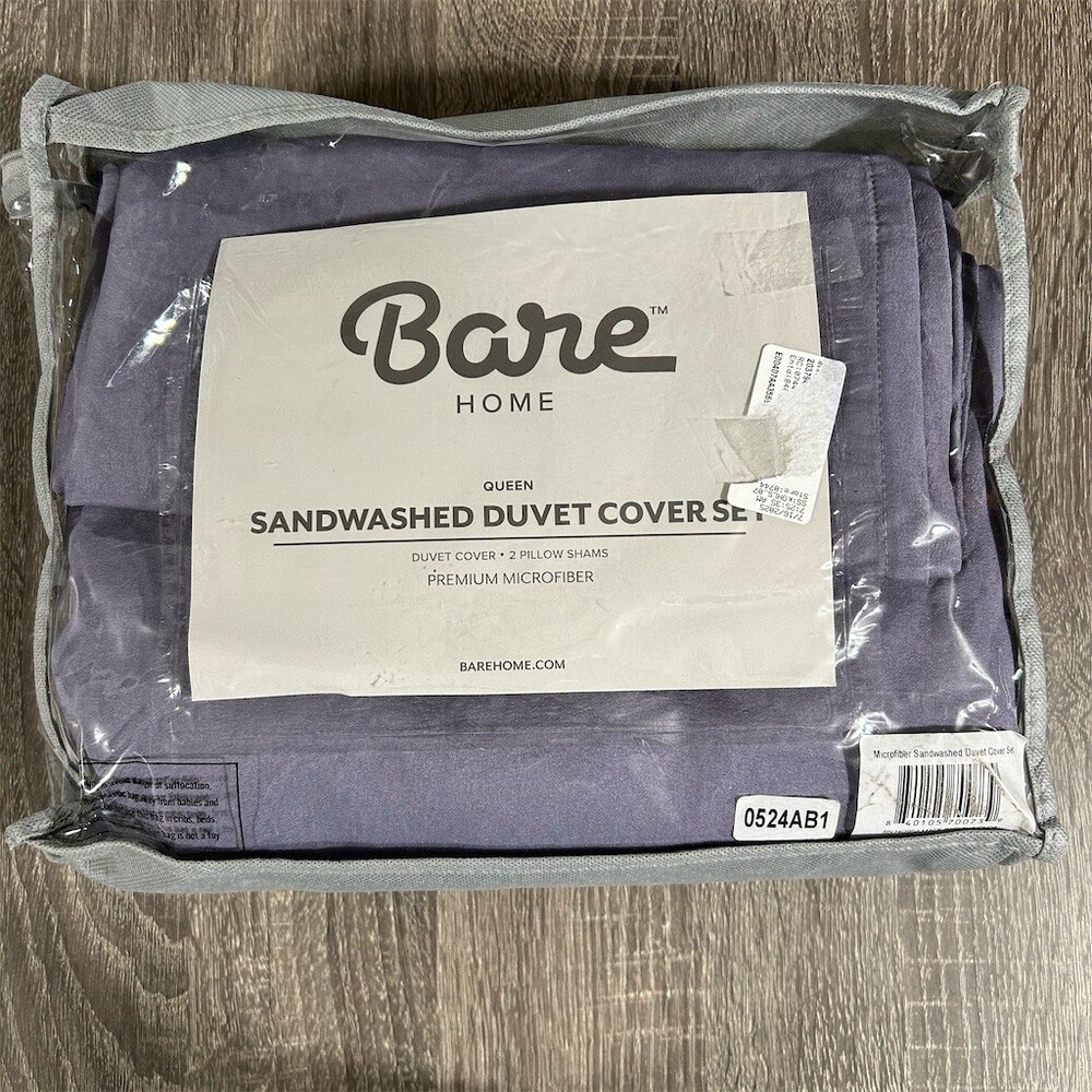 Bare Home Duvet Cover Set Queen Gray Solid w/ 2 Shams 3-Piece Soft
